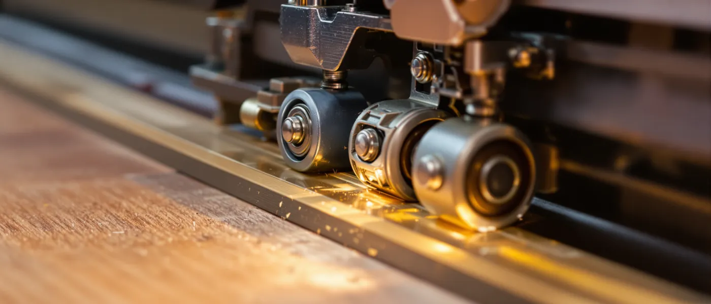 Close-up of door roller wheels being replaced on a sliding patio door track in a British home